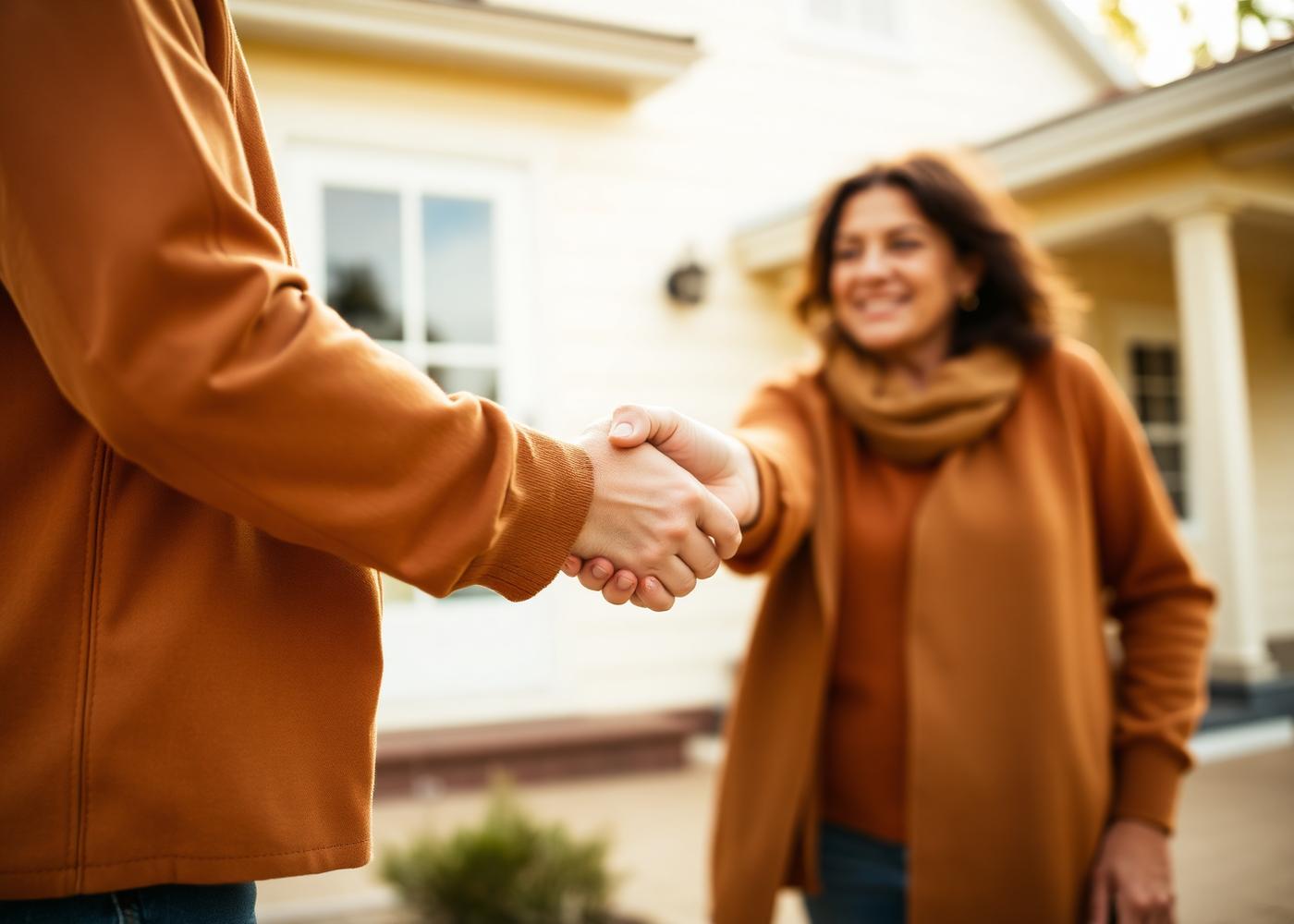 Friendly handshake in front of a home